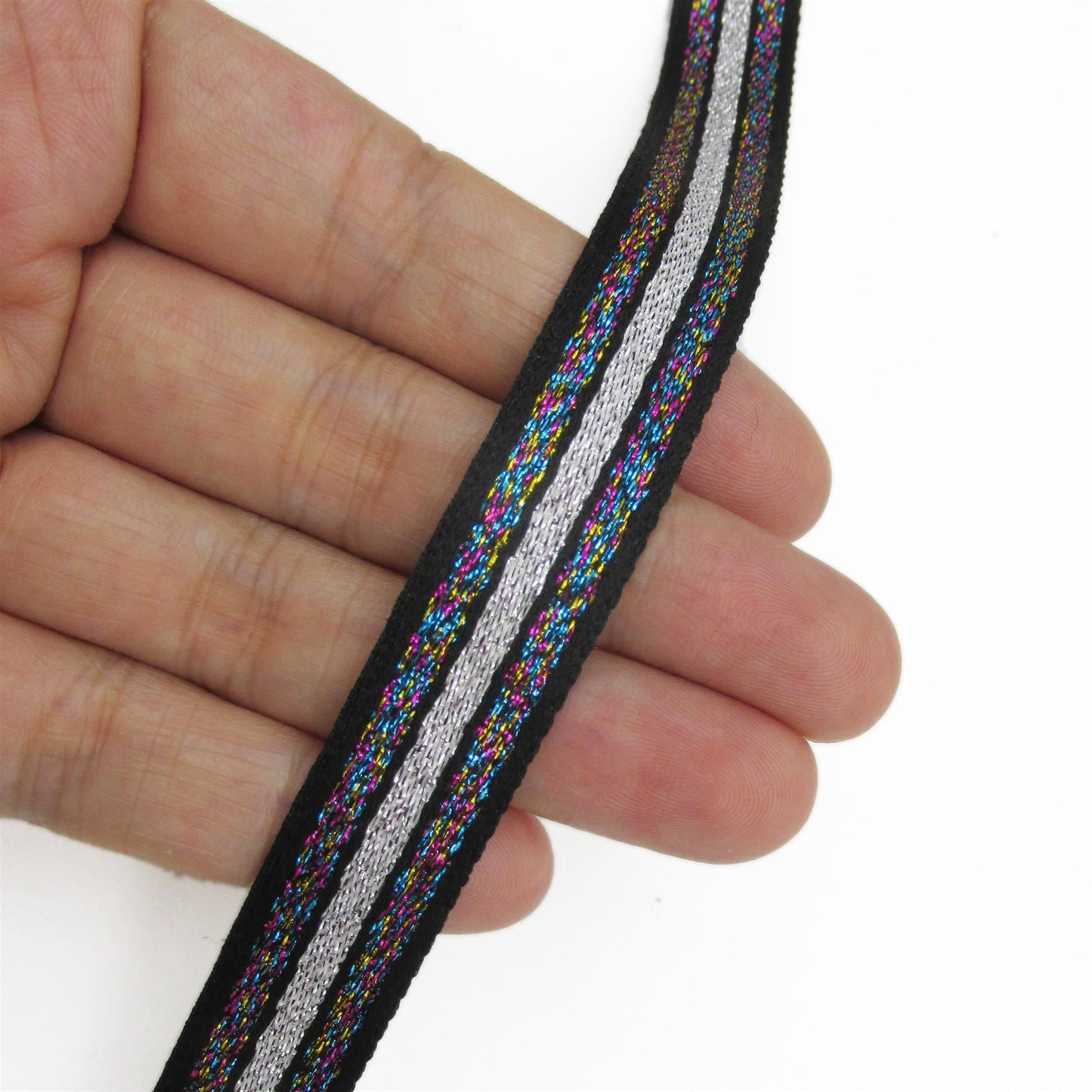 Metallic Multi Coloured Striped Braid 14mm 0984