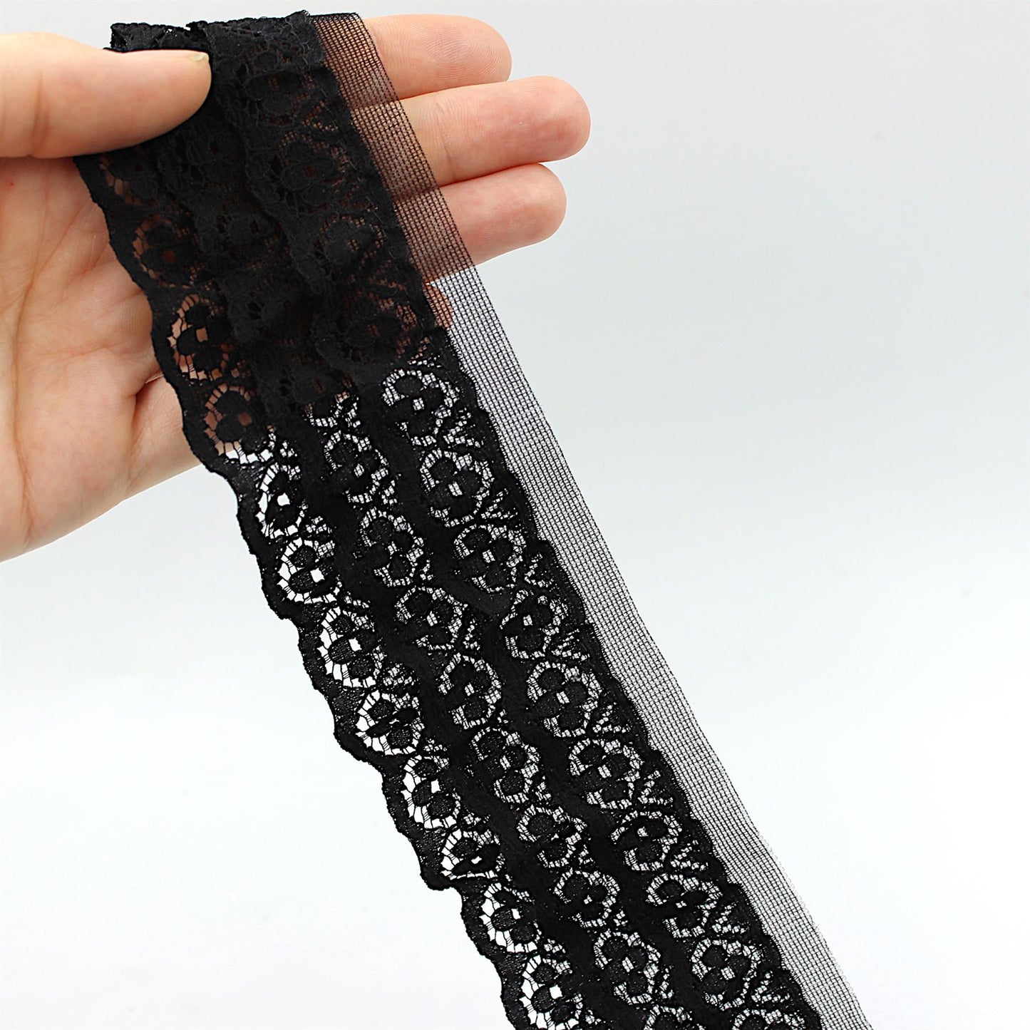 3 Layer Gathered Lace Frill BLACK 50mm 9076