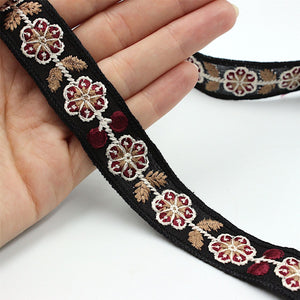 Flower Leaf And Berry Embroidered Braid 5004