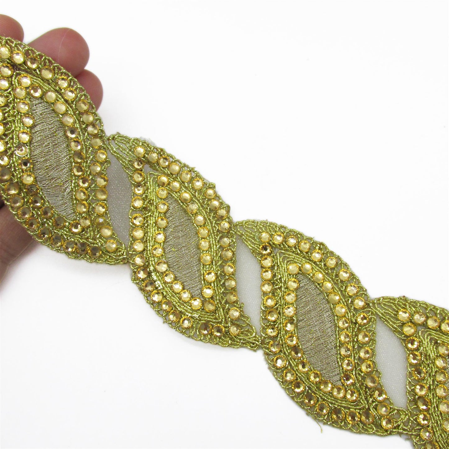 Leaf Design Rhinestone Braid - Gold - 50mm - by the metre - 6879