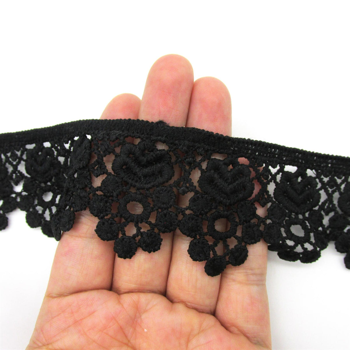 Floral Edged Guipure Lace - Black - 45mm - by the metre - 6530
