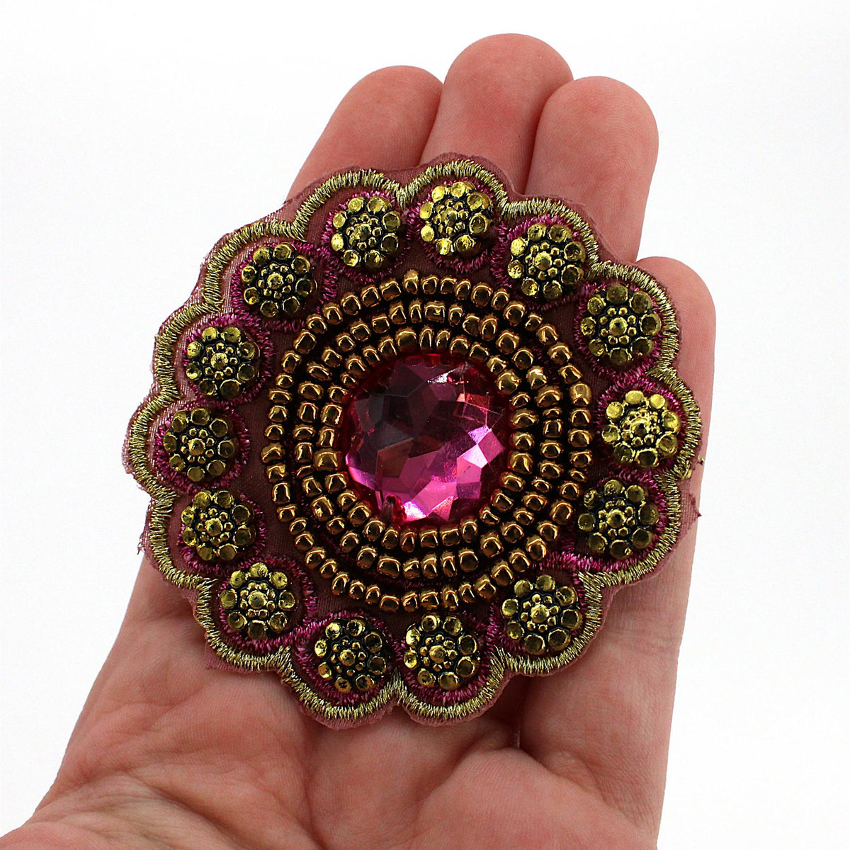 Beaded Round Jewel Motif - 60mm - 5616
