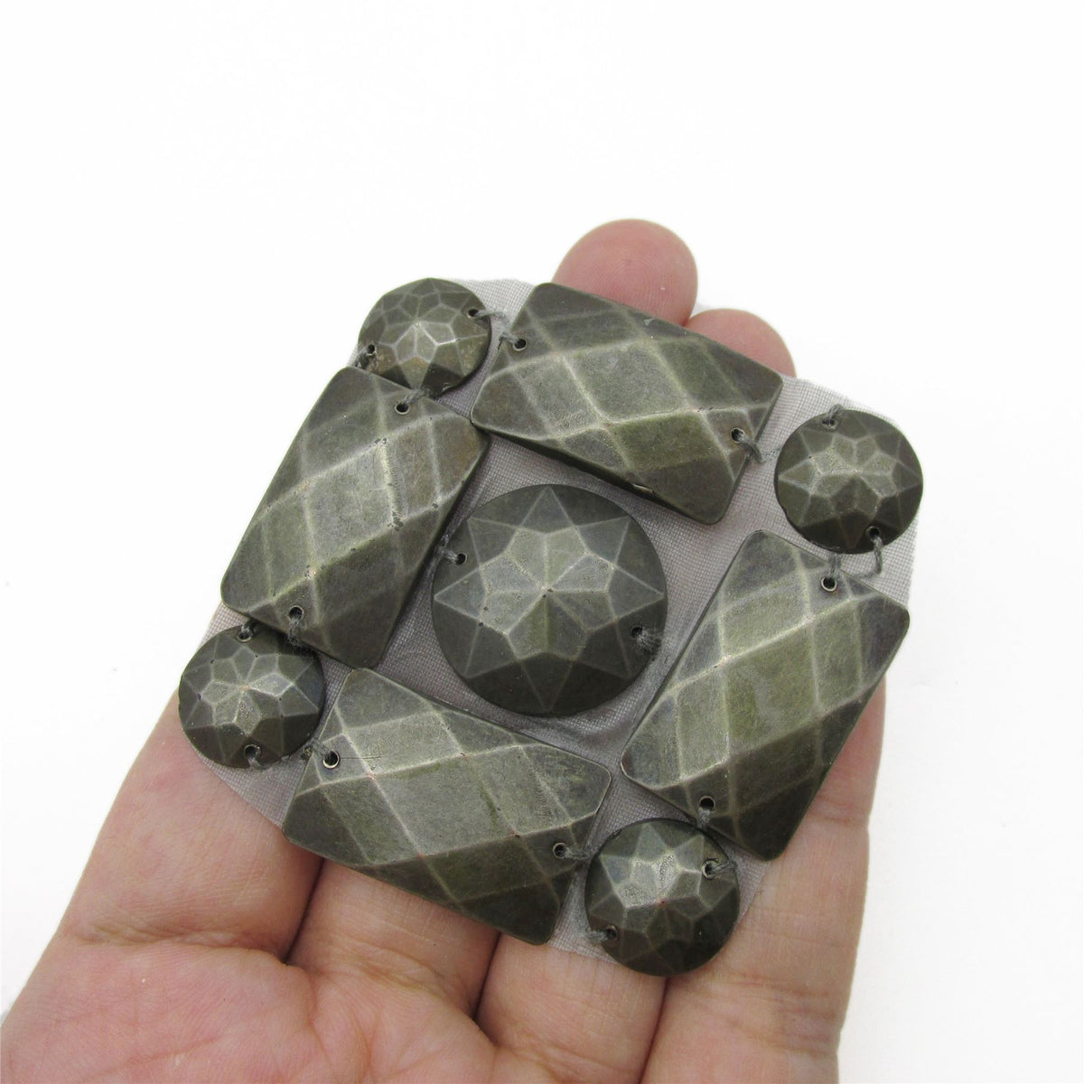 Square Stone Motif - Antique Silver - 60mm - 9477