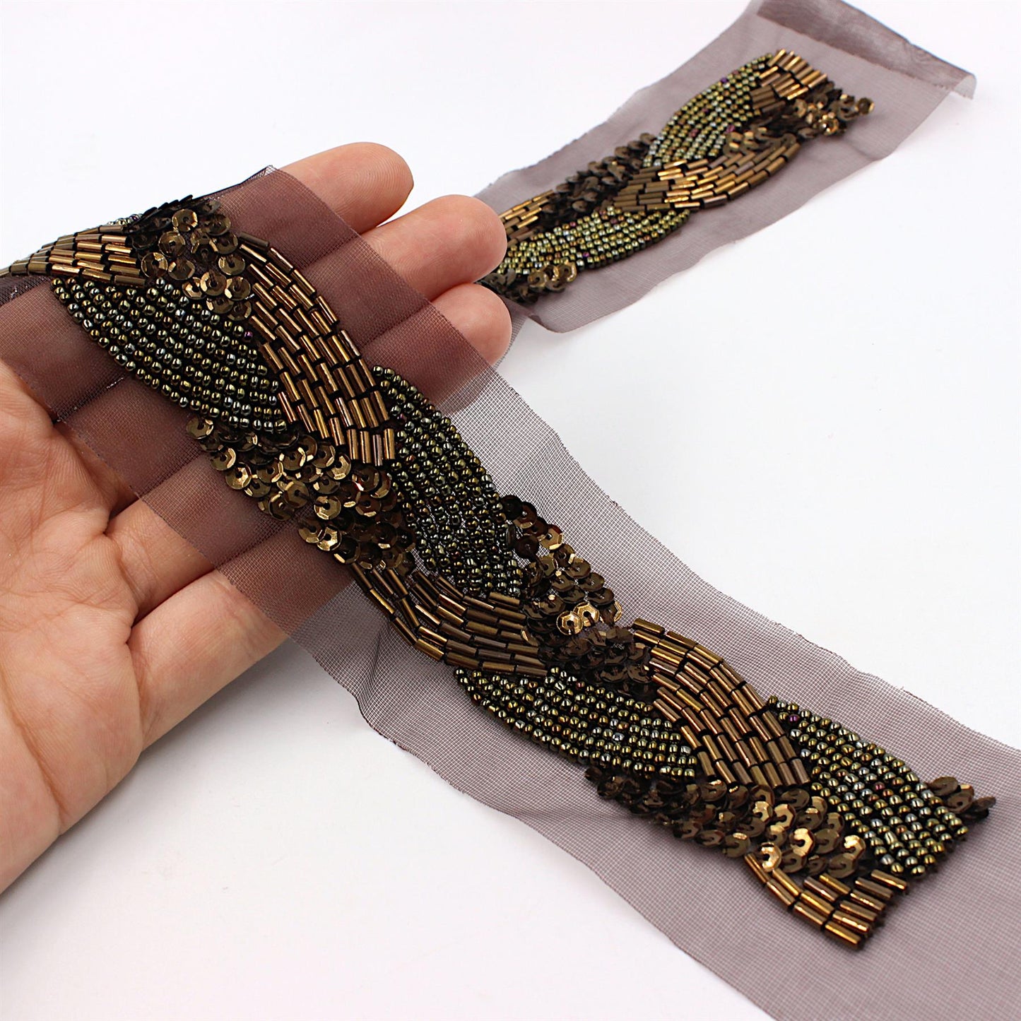 Beaded Motif Plaited Design Brown 34.5cm - 5017