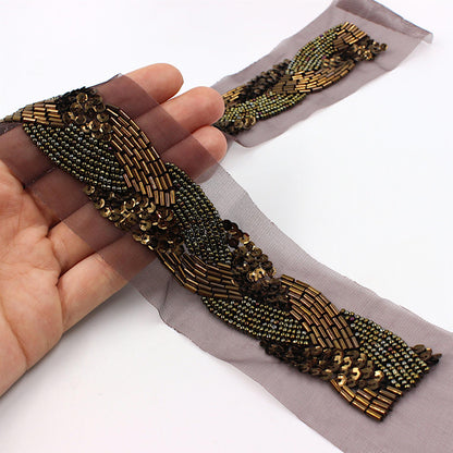 Beaded Motif Plaited Design Brown 34.5cm - 5017