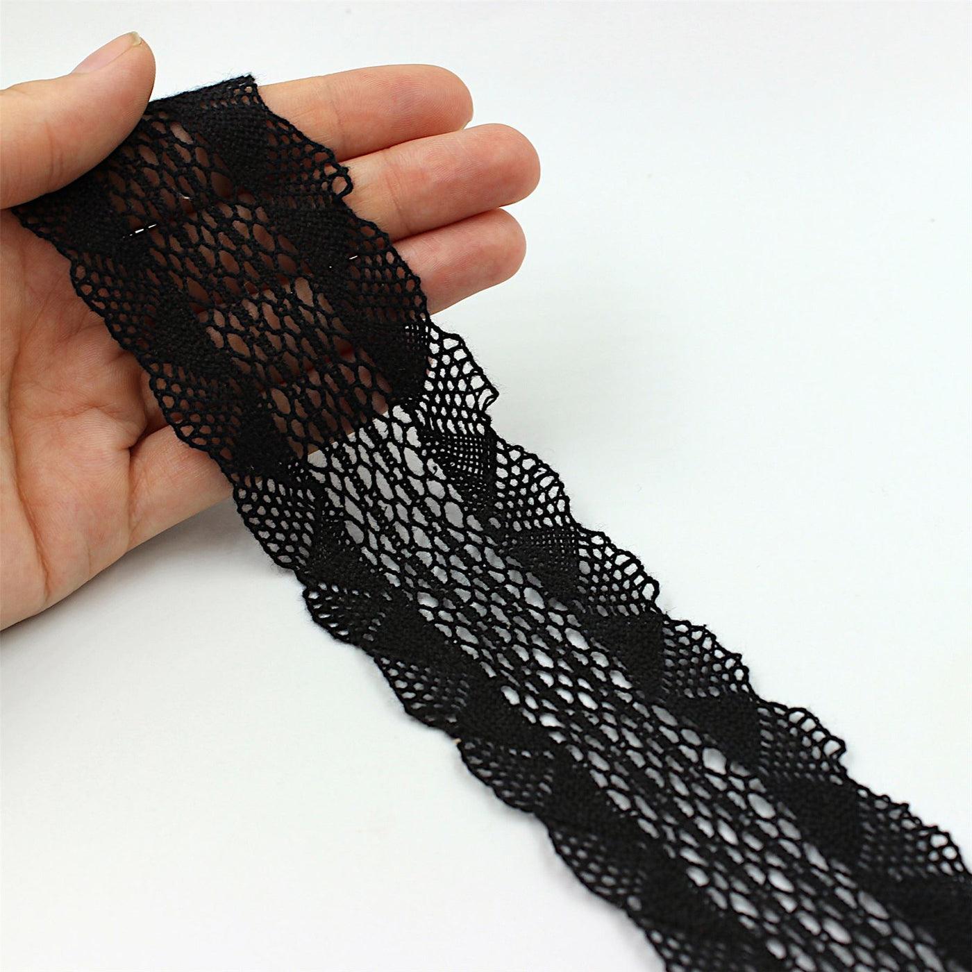 Black Crochet Cotton Lace Scalloped Edge Trim