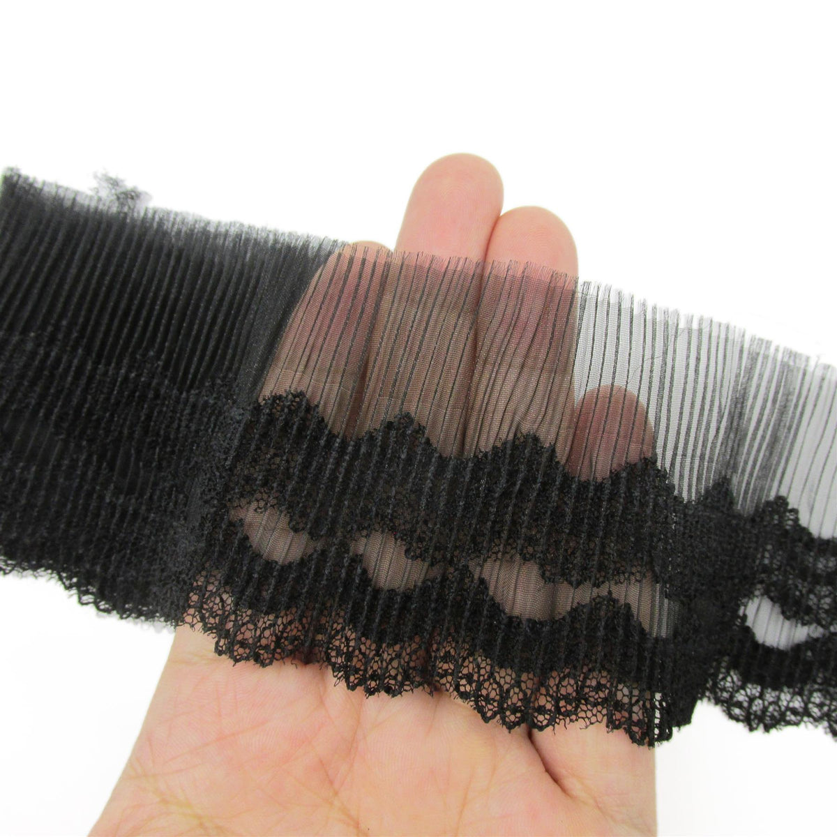 Pleated Lace Edge Trim - Black - 60mm - by the metre - 4488