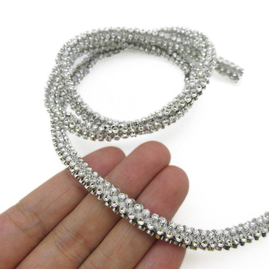 Rhinestone-Look Tubular Trim - Silver - 5mm - by the metre - 9778