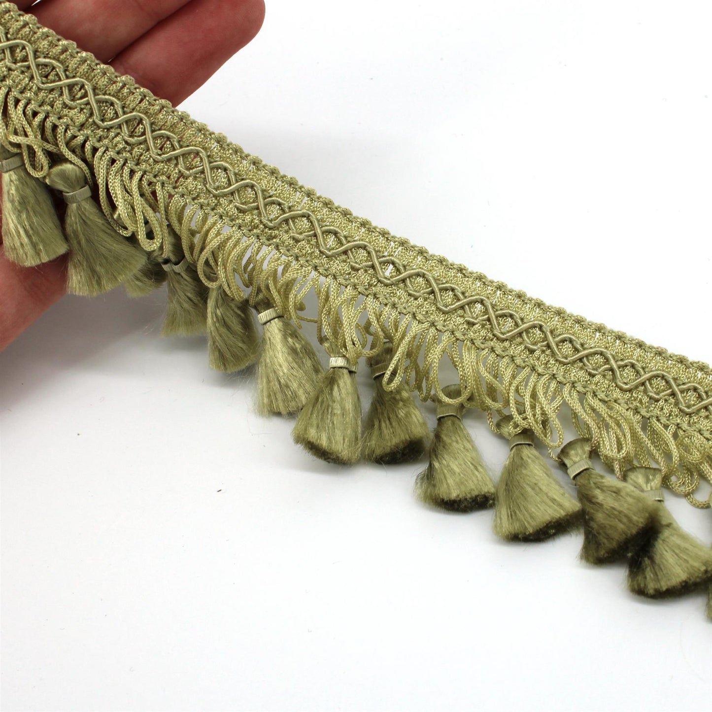 Gimp Braid Tassel Loop Fringe - Light Sage - 55mm - by the metre - 4969