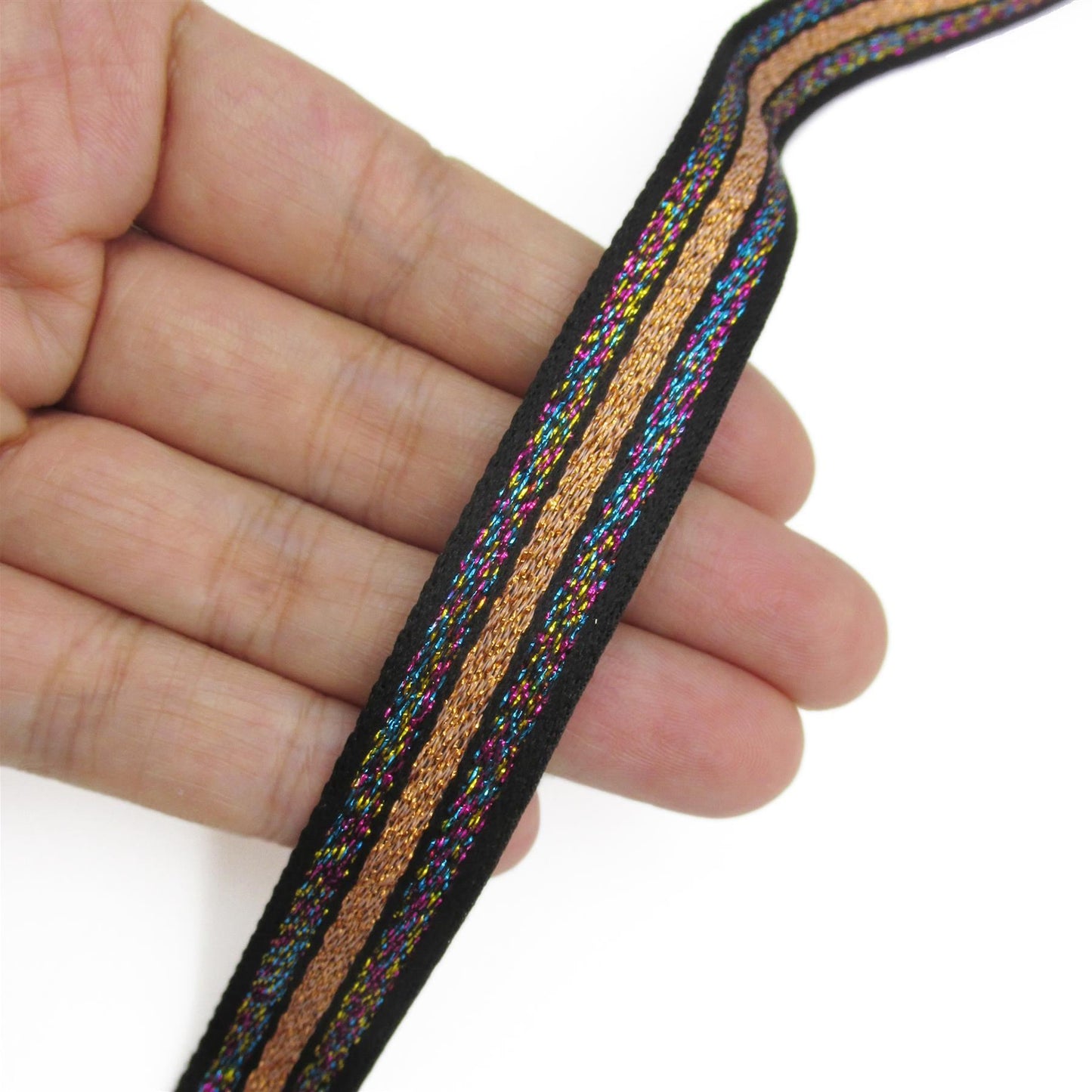 Metallic Multi Coloured Striped Braid 14mm 0984