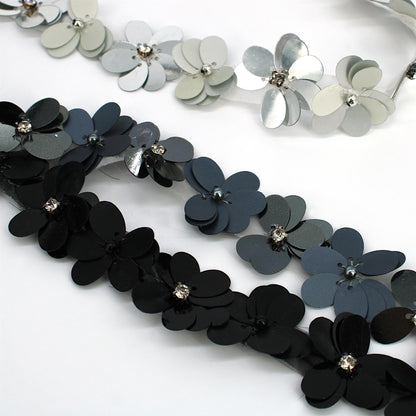 Large Sequin Flower Braid with Diamante - 30mm - by the metre - 9293