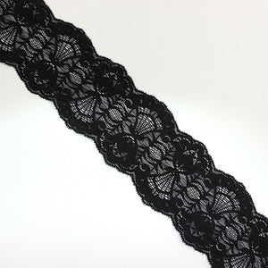 Wide Stretch Double Scalloped Lace BLACK 80mm 3282