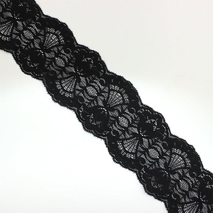 Wide Stretch Double Scalloped Lace Black 80mm x1m - 3282