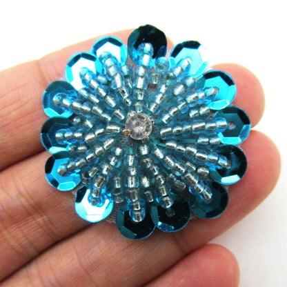 Beaded Sequin Flower Motif With Diamante 30mm 7741