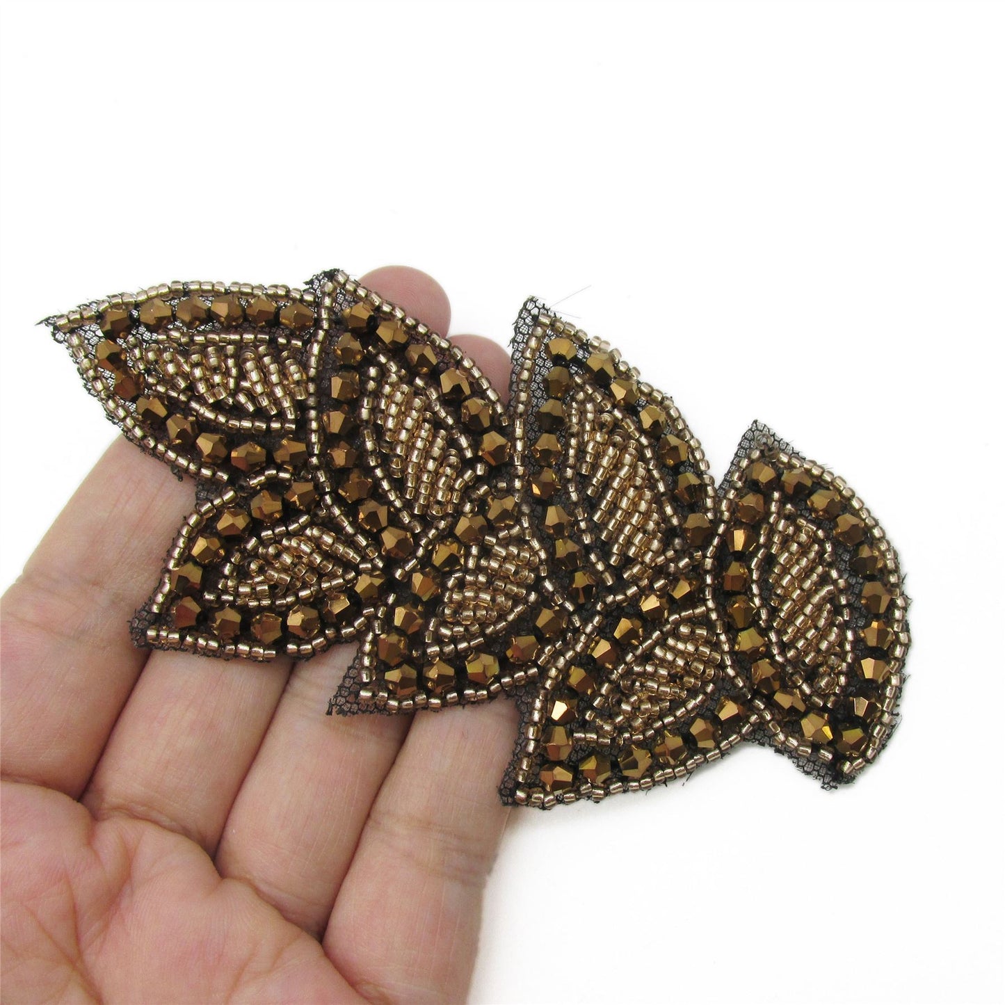 Beaded Leaf Shaped Motif 12cm 9939