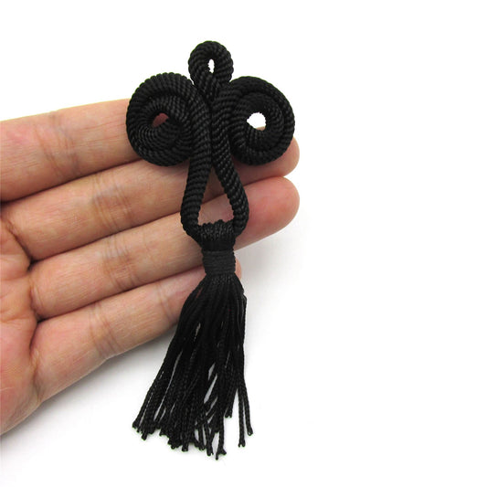 Looped Motif with Single Tassel - Black - 11cm - 9385