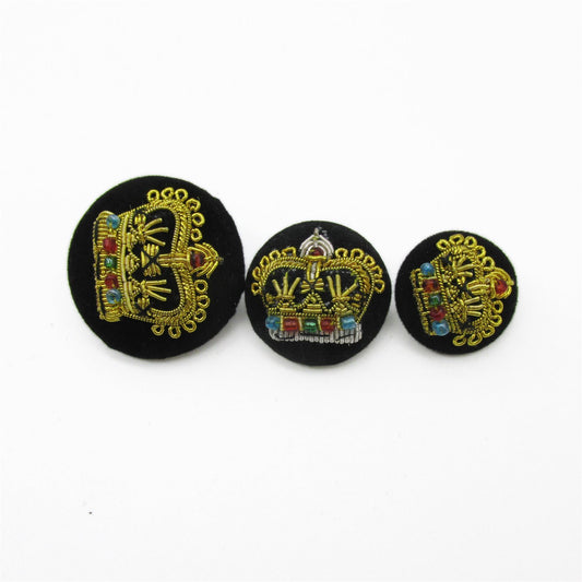 Ornate Crown Embroidered Button - 4408