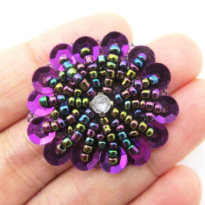 Beaded Sequin Flower Motif With Diamante 30mm 7741