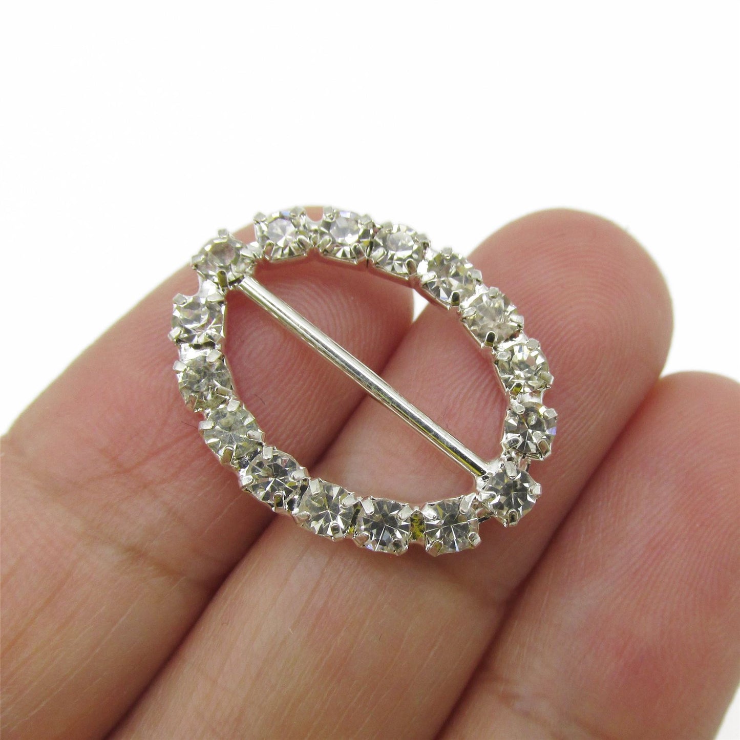 Diamante Oval Buckle - Clear Silver - 7135