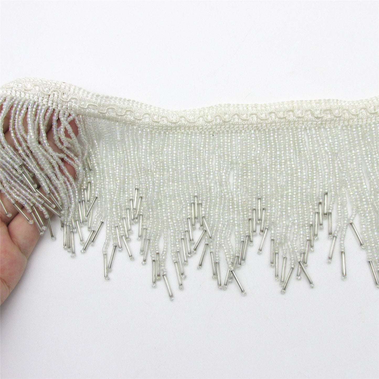 Van Dyke Beaded Fringe - Ice - 11cm - by the metre - 6520
