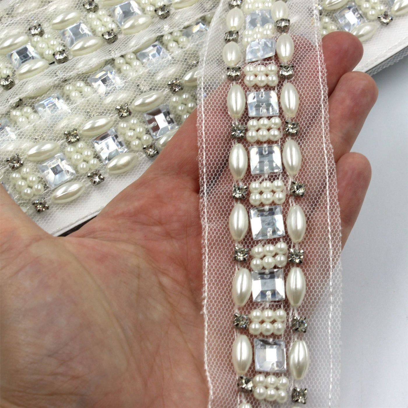 Diamante And Faux-Pearl Beaded Trim WHITE 40mm 6487 – Barnett Lawson  Trimmings