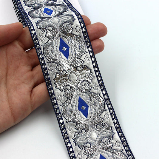 Braid Metallic Design Blue Silver White 50mm 9241