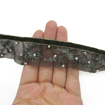 Beaded Lace on Velvet Ribbon - 35mm - by the metre - 5399