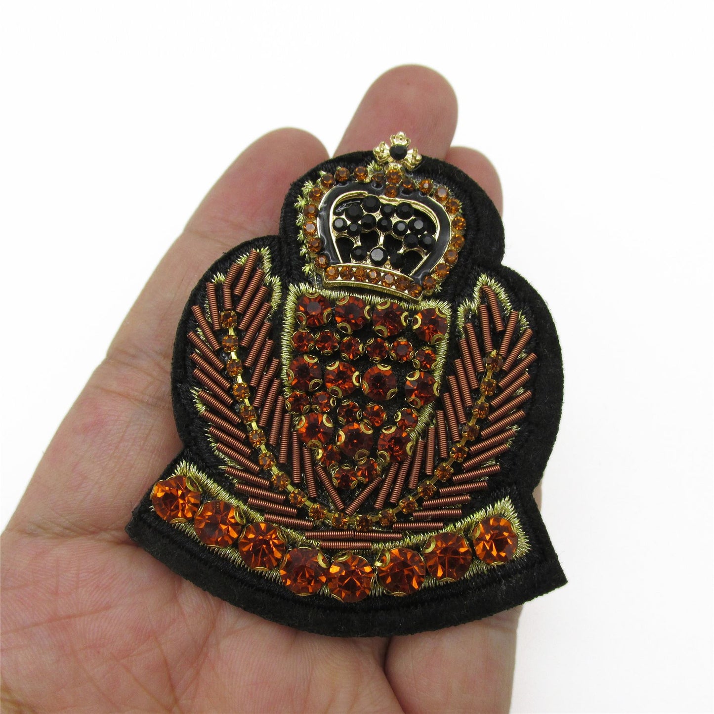 Jewelled and Beaded Crest Brooch Pin - 65mm - 4498
