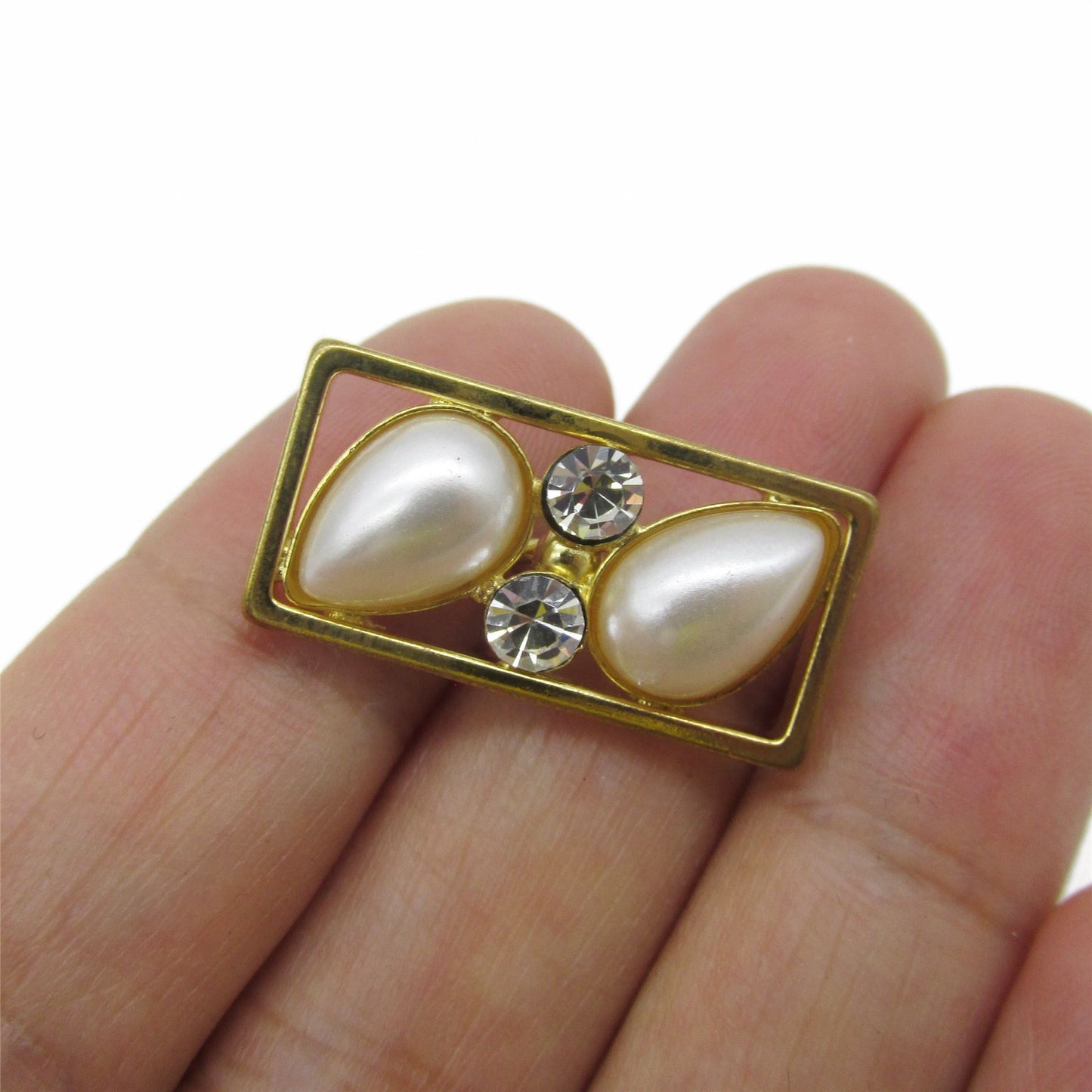 Pearl and Diamante Button - Gold - 25mm - 4383