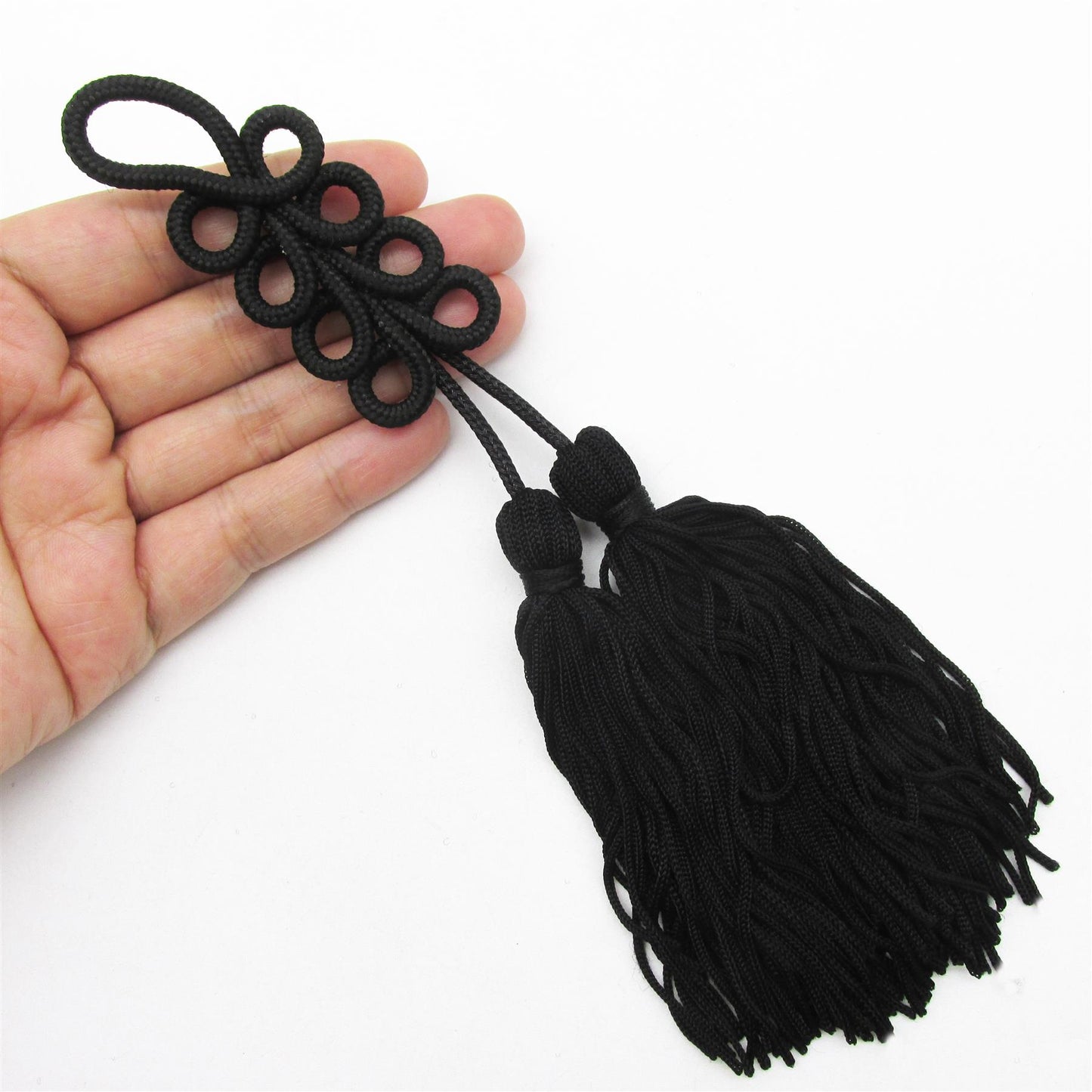 Black Looped Cord Applique with Double Tassel - 8604