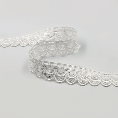 Scalloped Sequin Lace - White - 23mm x 1m - 5548