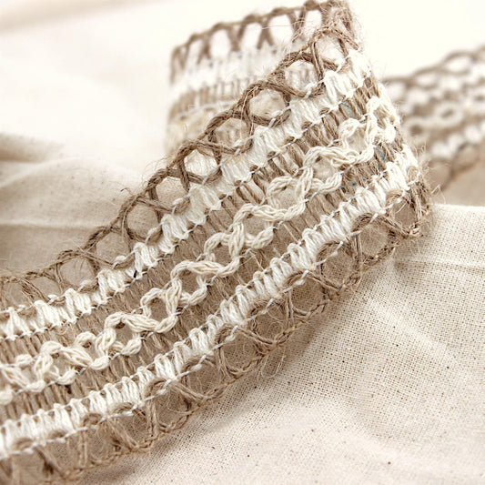 Rustic Cotton and Jute Braid with Looping Weave - Natural - 43mm - by the metre - 5587