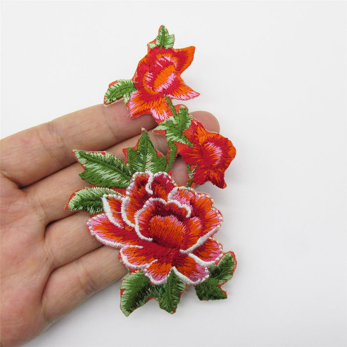 Iron On Flower Motif Pair RED 7x11.5cm 5361