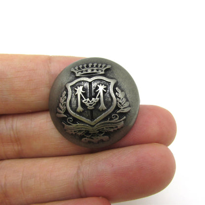 Metal Look ABS Button with Crest Detail - Pewter x 5pcs - 9973