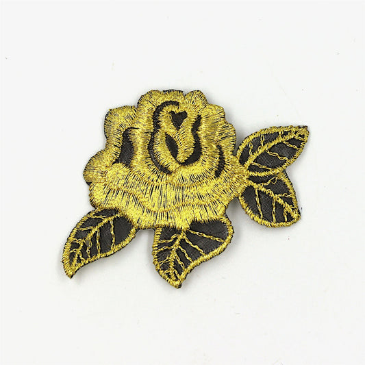 Metallic Gold Rose Motif Iron On Black Gold 15mm - 7961