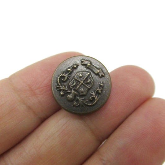 Shield Crest Button - Antique Brass x 5pcs - 9976