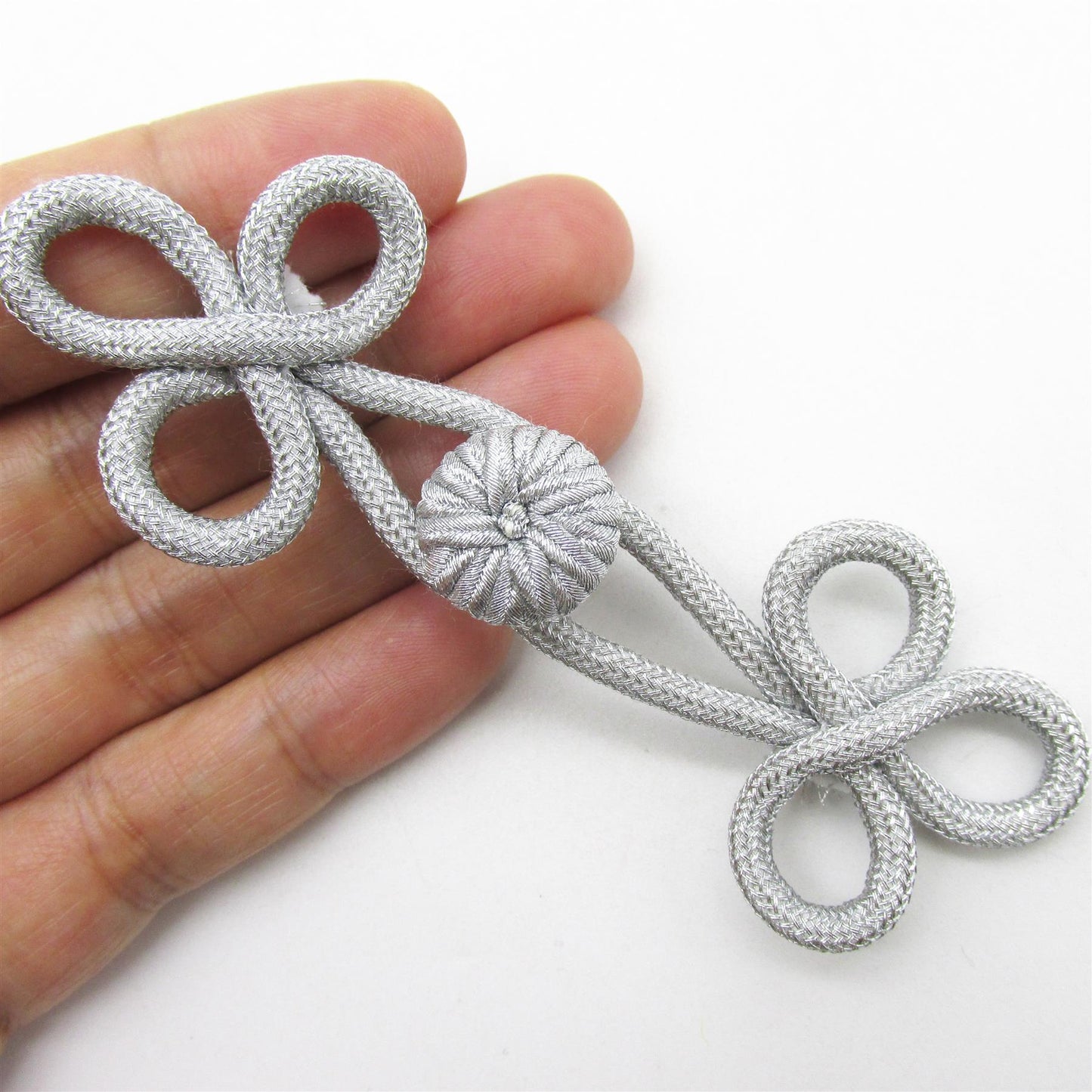 Metallic Frog with Corded Button - Silver - 11cm - 7375