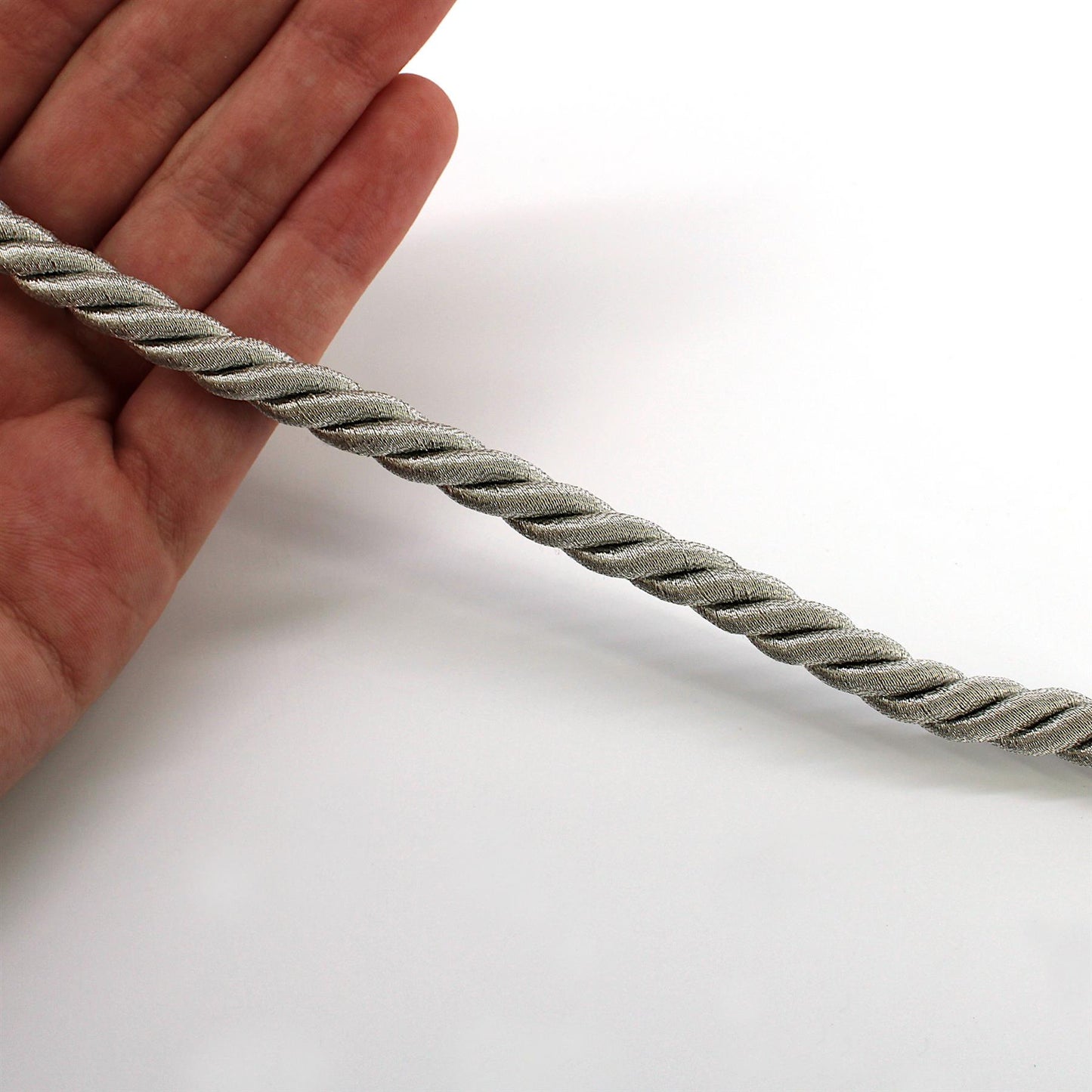 Twisted Metallic Cord - Silver - 7mm - by the metre - 8539