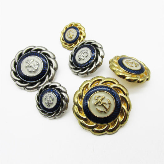 Rope And Anchor Metal Button With Enamel  4450
