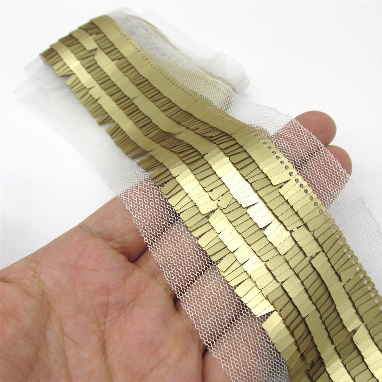 Rows of Rectangular Sequins on Net Ribbon - by the metre - 9803
