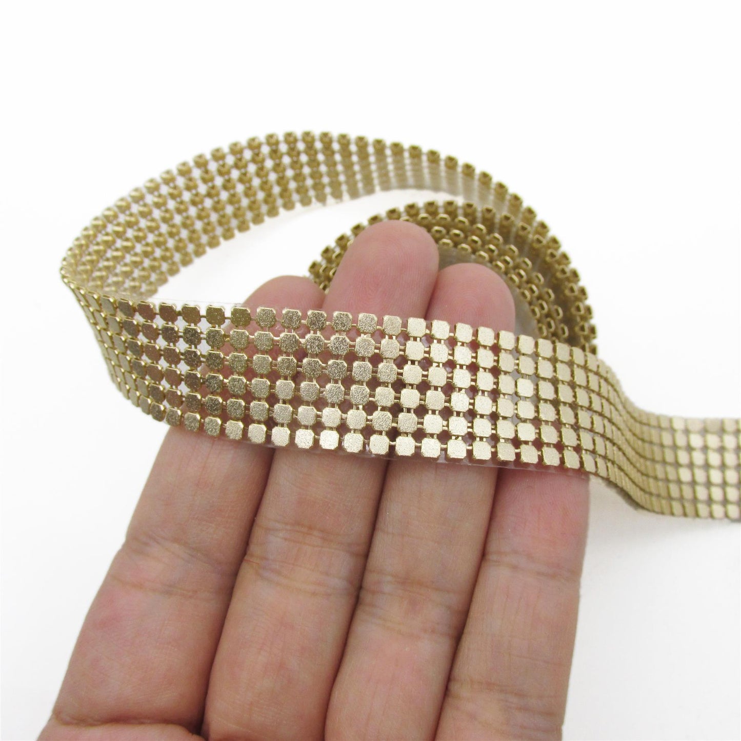 Hot-Fix Chain Mail Trim Matte Gold - by the metre - 8629