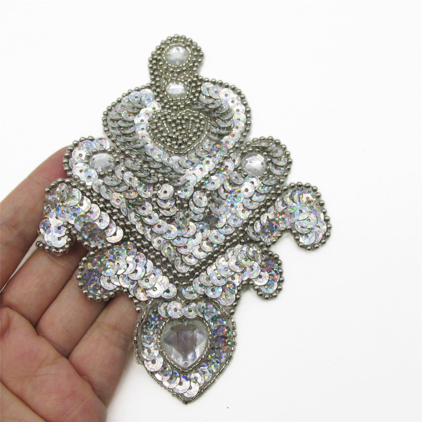 Temple Bell Sequin and Bead Motif - Silver - 16cm - 9448