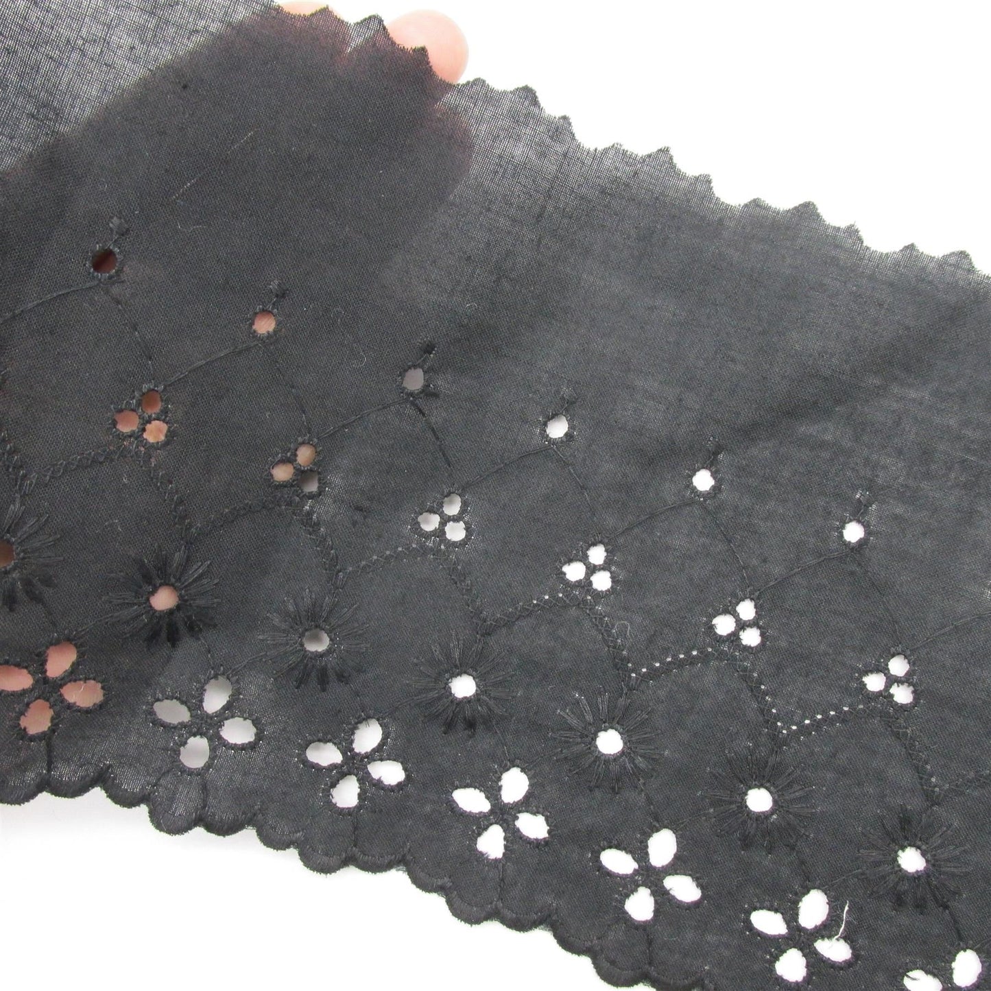 Wide Embroidered Lace - Black - 13.5cm - by the metre - 6063