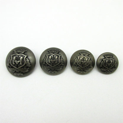 Metal Look ABS Button with Crest Detail - Pewter x 5pcs - 9973