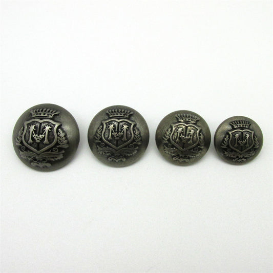 Metal Look ABS Button with Crest Detail - Pewter x 5pcs - 9973