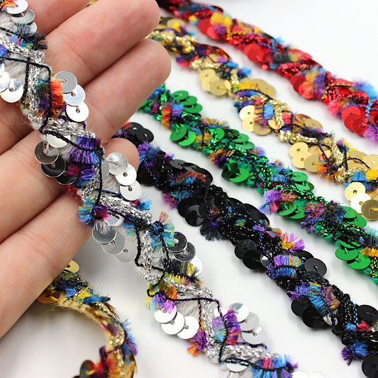 Multi Coloured Sequin Textured Braid 18mm 8591