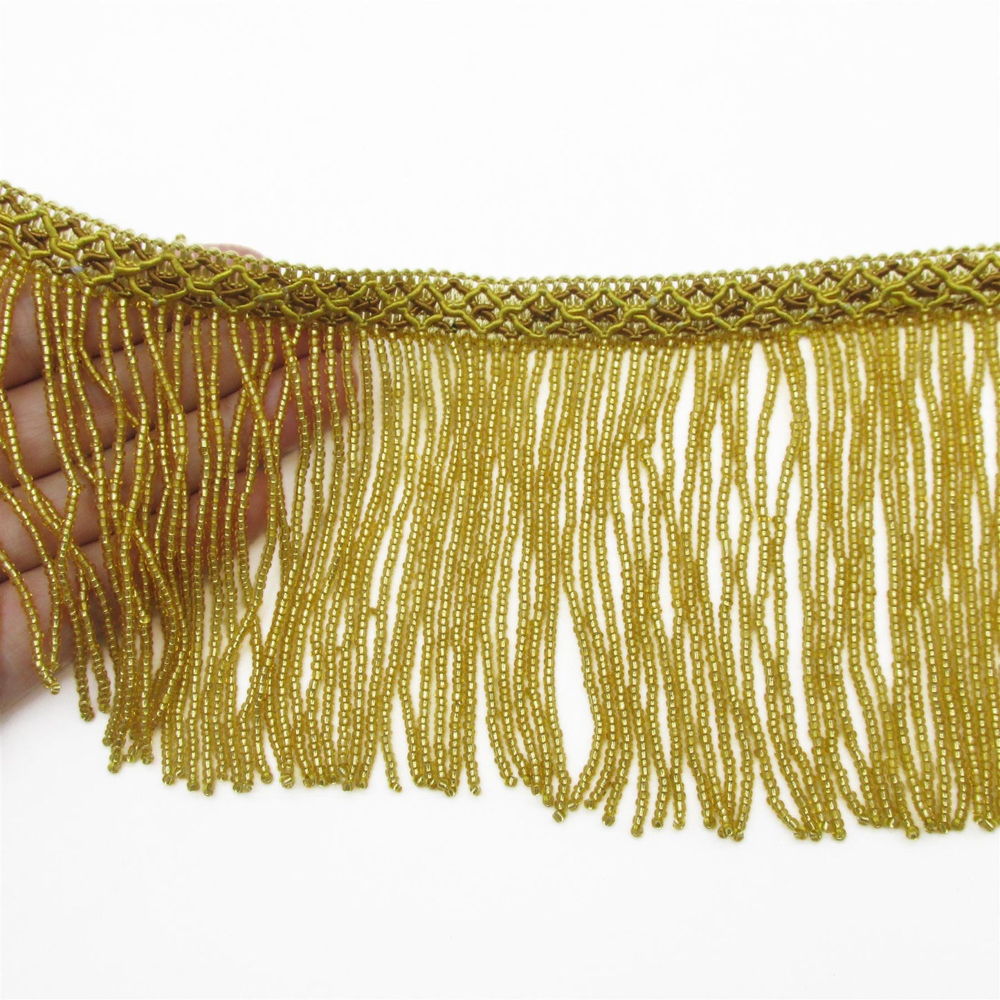 Seed Beaded Fringe on Braid - Gold - 11cm - by the metre - 7571