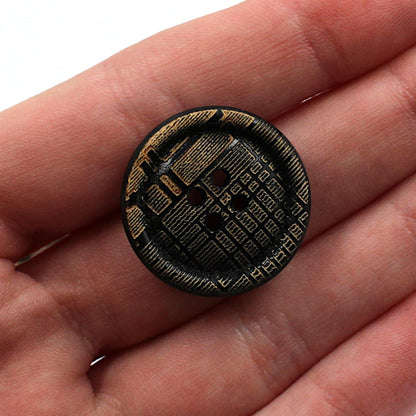 Geometric Wooden Button - Natural Black - 36L (23mm) x 5pcs - 5576