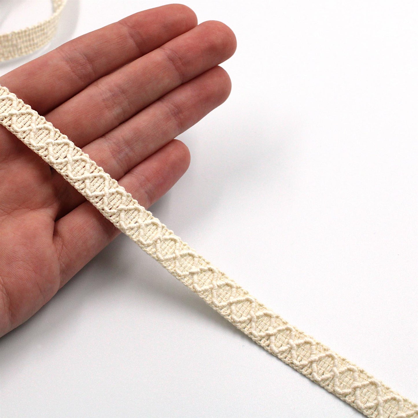 Cotton Criss Cross Gimp Braid - Natural - 12mm - by the metre - 5580