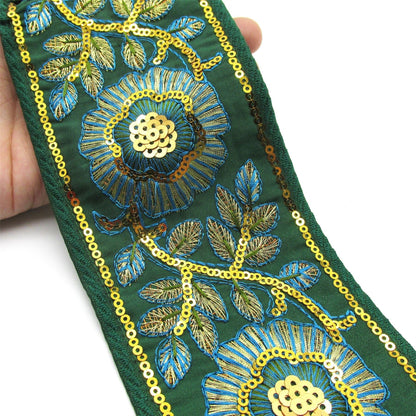 Floral Embroidered and Sequin Braid - 80mm - by the metre - 6898